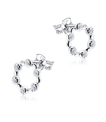 Circle With CZ Stone Silver Ear Stud STS-5679